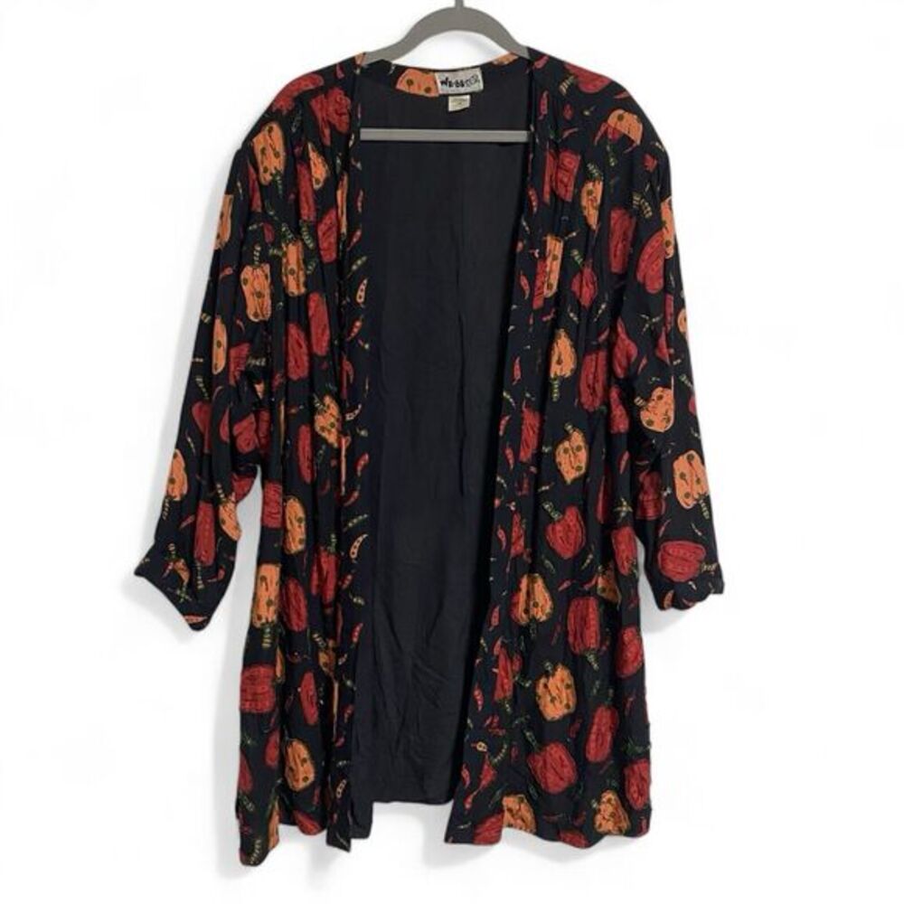 We Be Bop Size 1X Jacket Peppers Pumpkins Open Cardigan Beaded Embellished